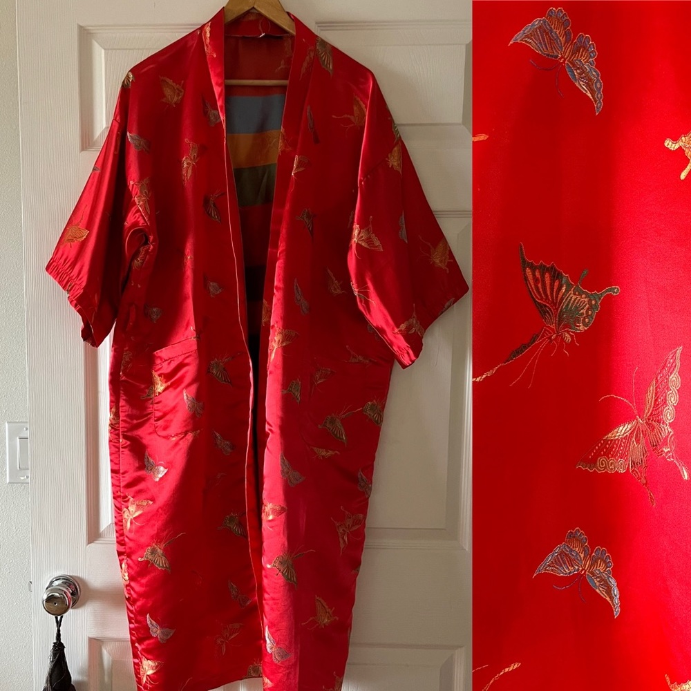 Vintage 90s Red Butterfly Robe sz L